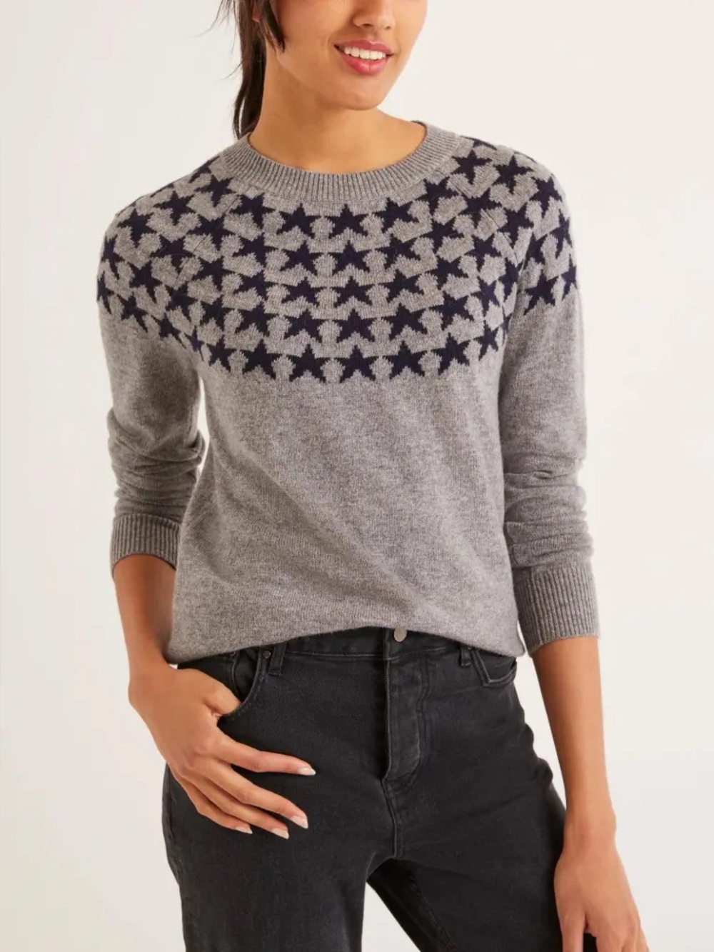 Boden XL Grey and Navy Star Print Sweater